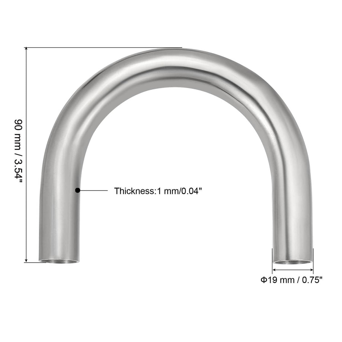 180-degree sanitary U-pipe, 3/4 in OD, 1 mm wall thickness, stainless steel