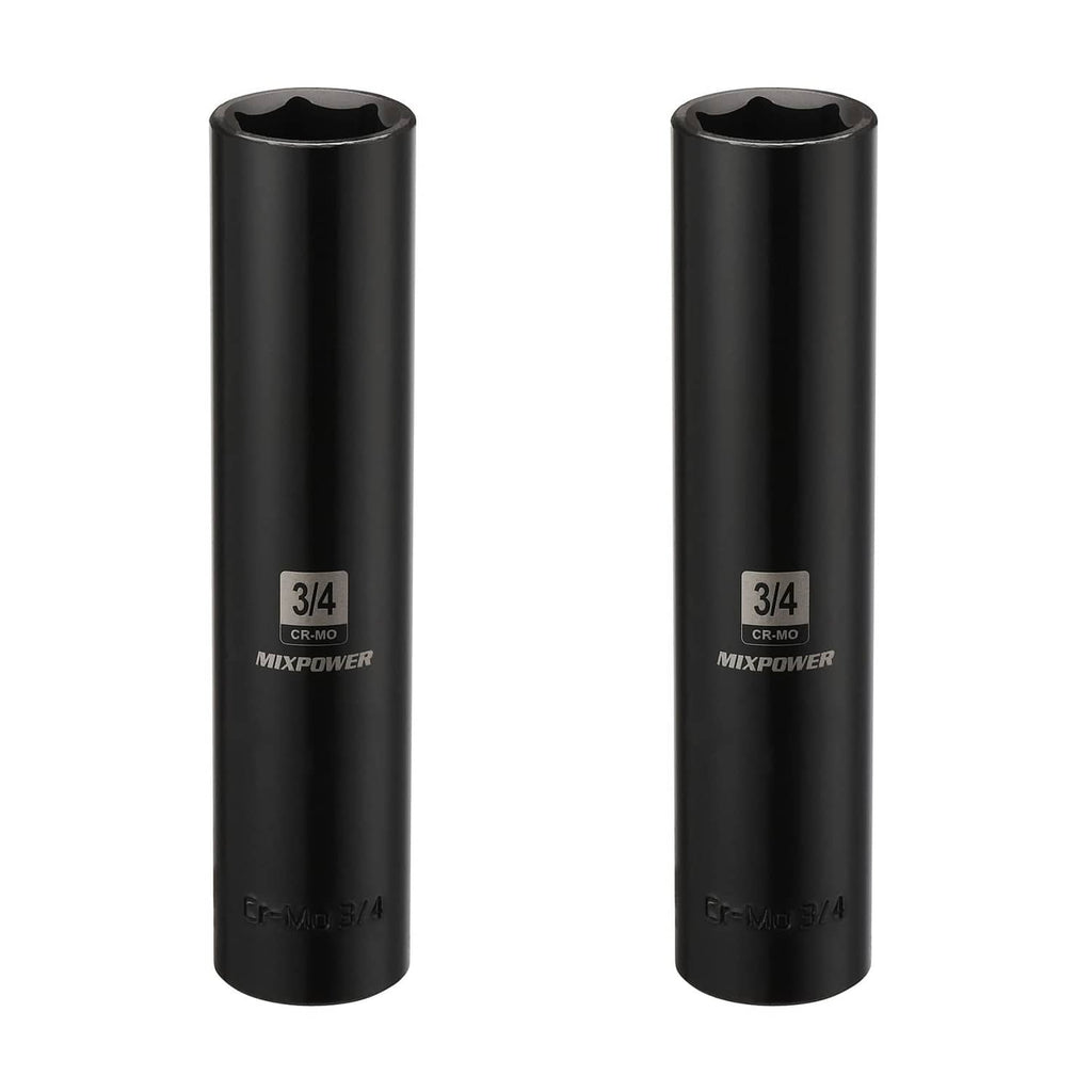 MIXPOWER 3/4 in 6-point impact socket, black CR-MO, extra-long deep set of 2