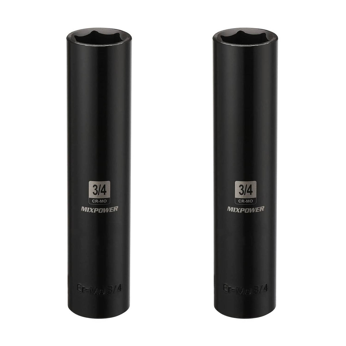MIXPOWER 3/4 in 6-point impact socket, black CR-MO, extra-long deep set of 2