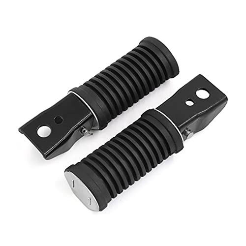 Pair of black folding rear footpegs with ribbed rubber sleeves and mounting plates