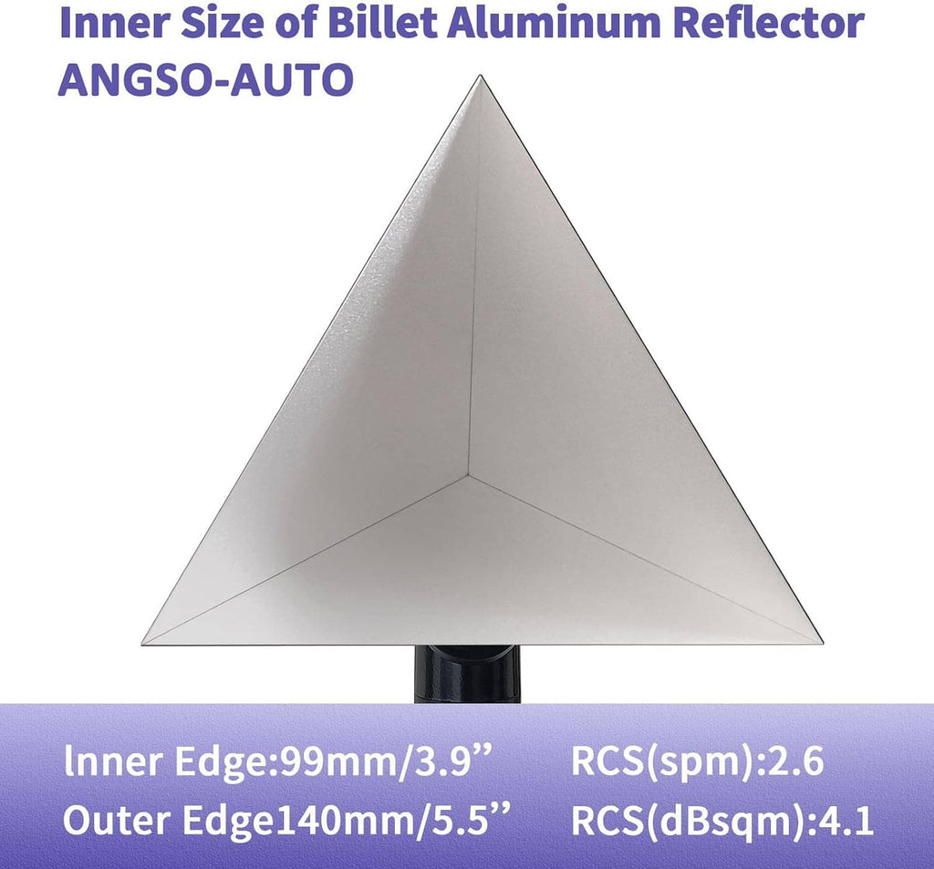 Triangular corner reflector target with detailed inner edges on black mounting post