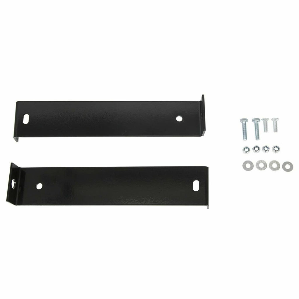Black battery tray mounting bracket plates with holes and included hardware