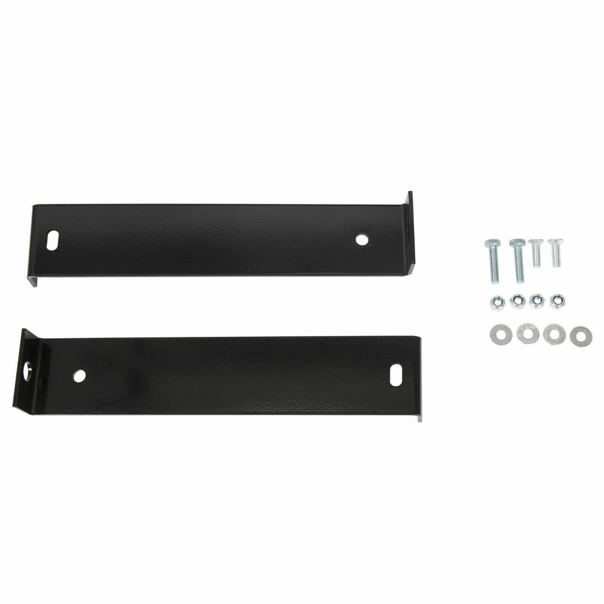 Black battery tray mounting bracket plates with holes and included hardware