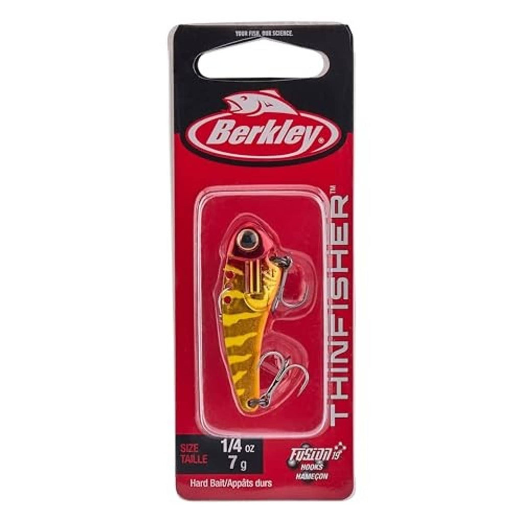 Berkley blade bait fishing lure in a blister package, hanging treble hook visible