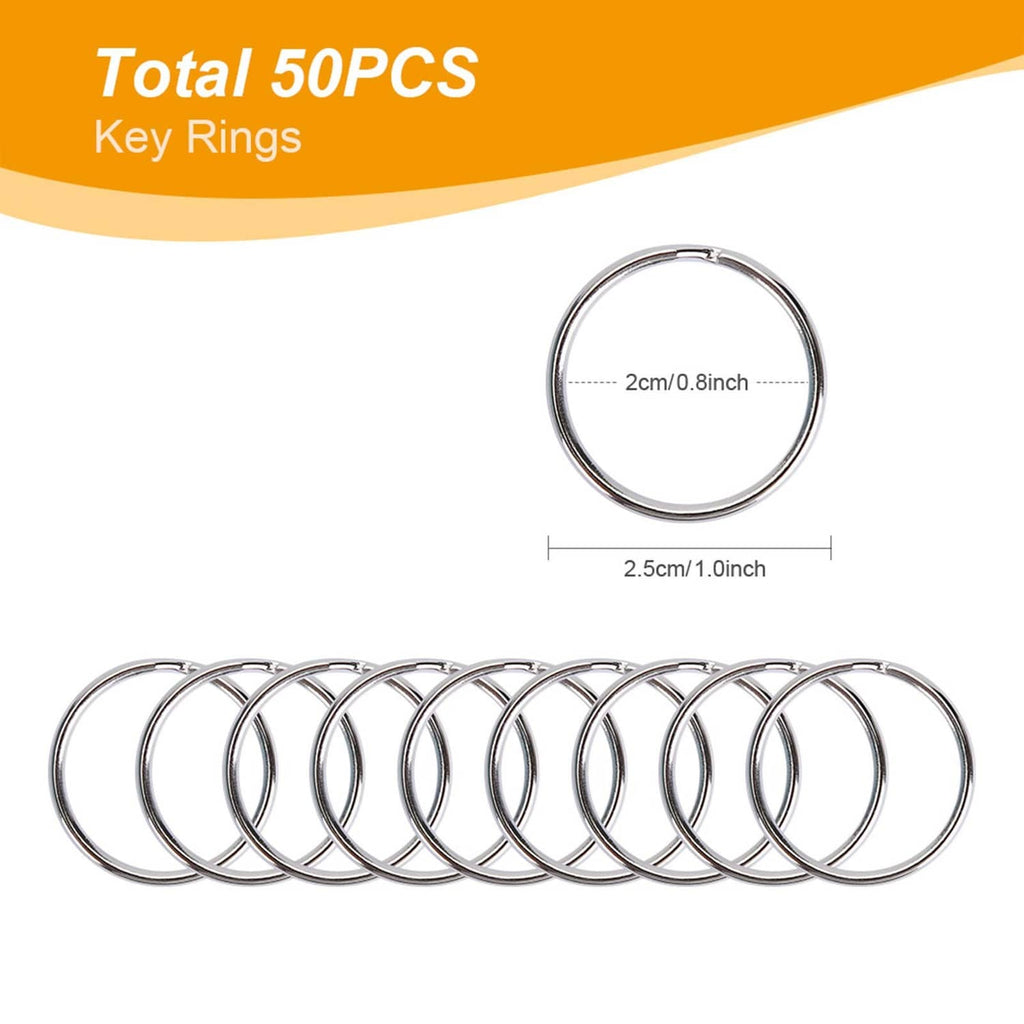 Metal key rings in a row with size measurement marking for each ring