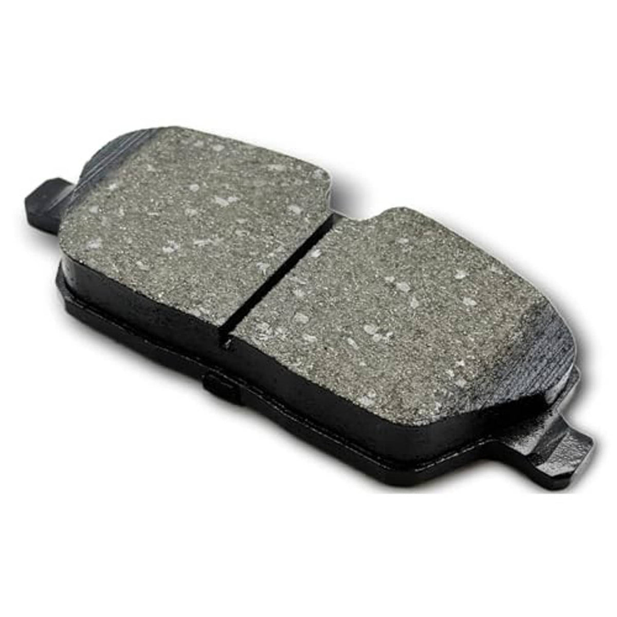 Ceramic brake pad pair with speckled grey friction faces and black base