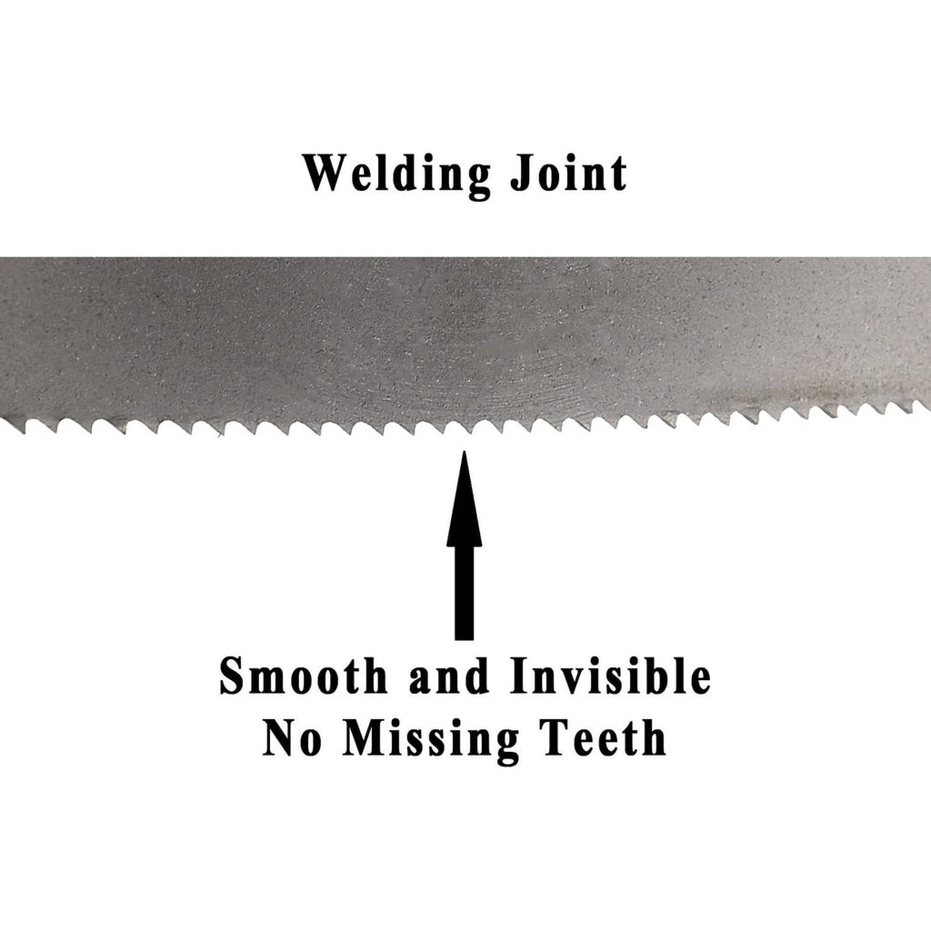 Bi-metal band saw blade section with serrated cutting edge