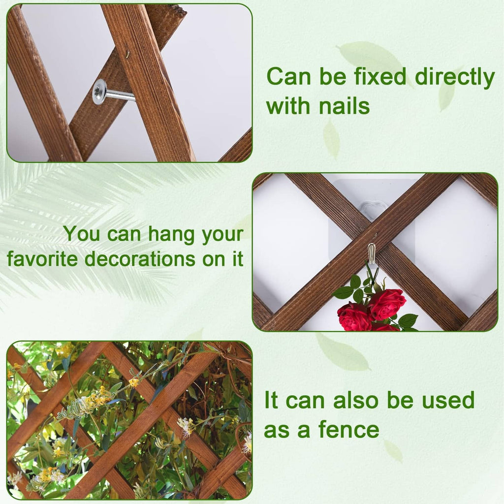 Wood lattice fence panel with X crisscross slats and nail connector