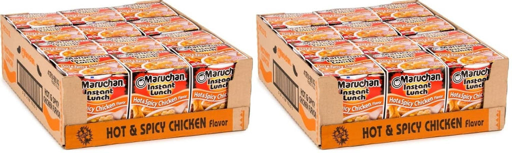 Ramen noodle soup boxes, Maruchan Instant Lunch Hot & Spicy Chicken flavor, orange cartons