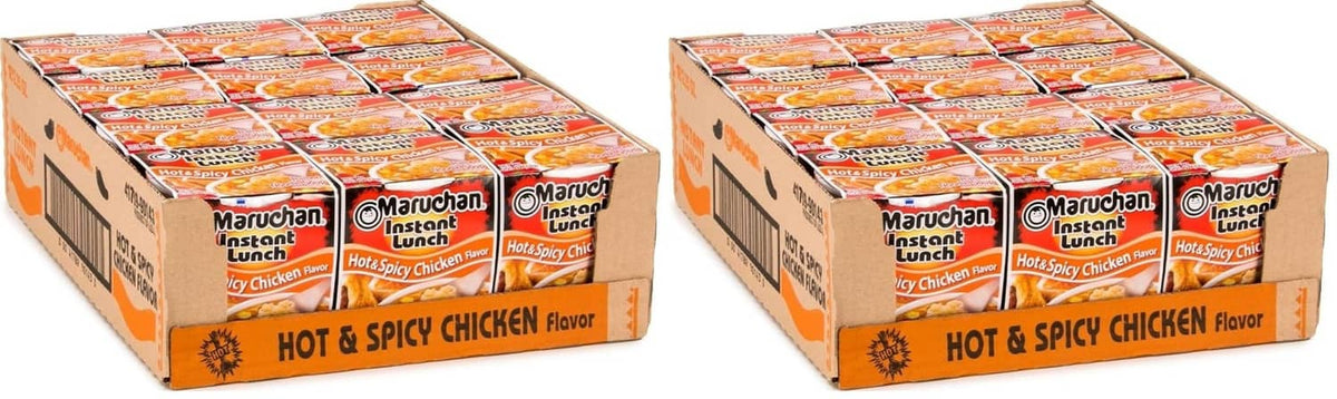 Ramen noodle soup boxes, Maruchan Instant Lunch Hot & Spicy Chicken flavor, orange cartons