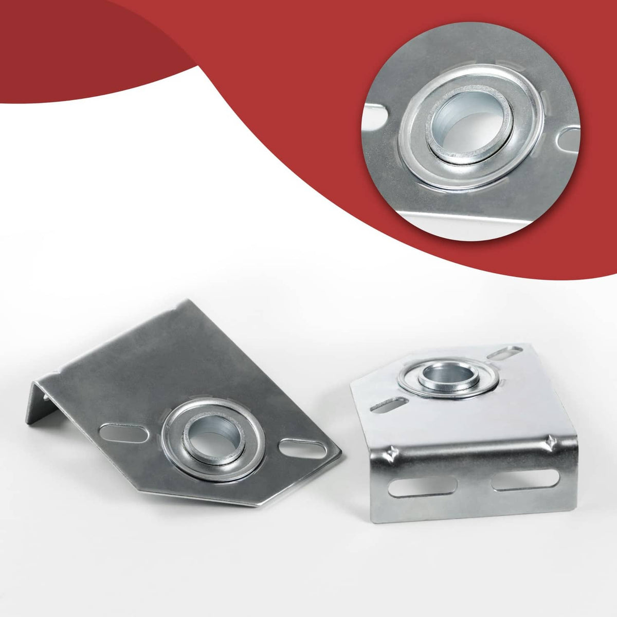 Silver spring center bearing bracket set with circular bearing cups, close-up