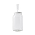 Large clear wide-mouth glass jar with airlock lid, tall cylindrical shape