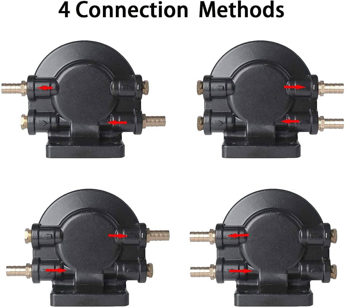 Fuel filter head with four connection ports and threaded fittings, black housing
