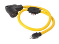 Yellow power adapter cord with two-prong plug and outlet converter, 4 ft