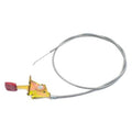 Throttle control cable assembly with yellow bracket, red handle, and silver cable