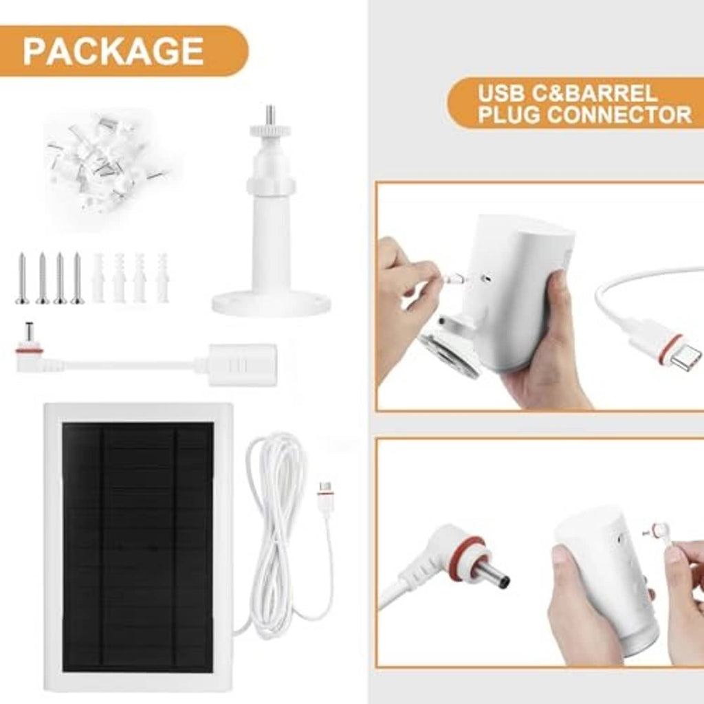 Solar panel accessories set with white USB and barrel plug connector and cables