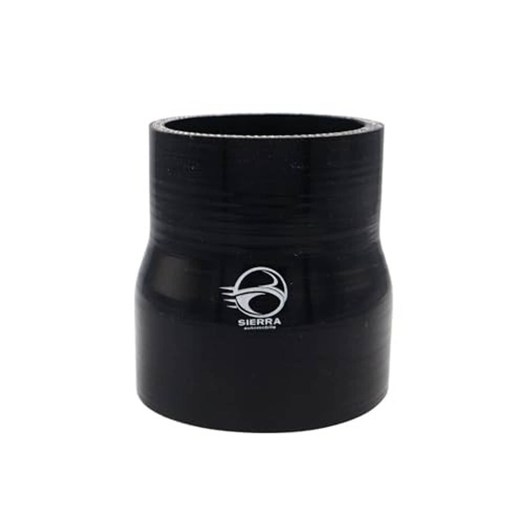 Black silicone reducer coupler hose, flared inlet and outlet with Sierra logo
