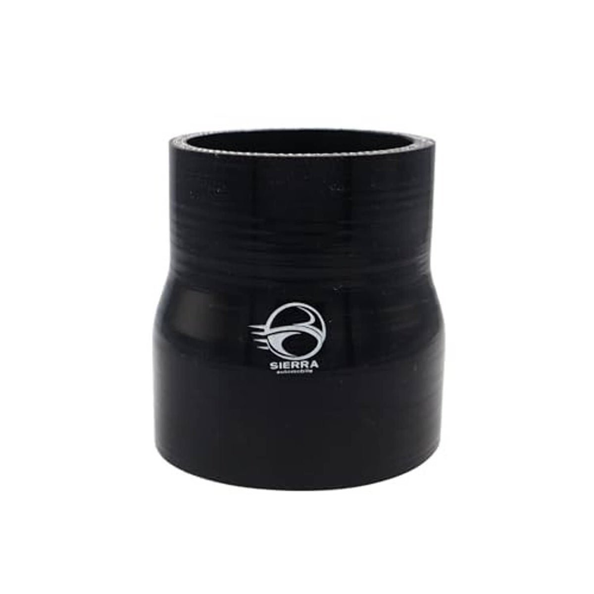 Black silicone reducer coupler hose, flared inlet and outlet with Sierra logo