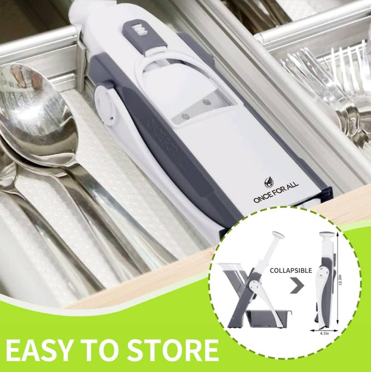 Mandoline slicer with collapsible design for easy storage and countertop use