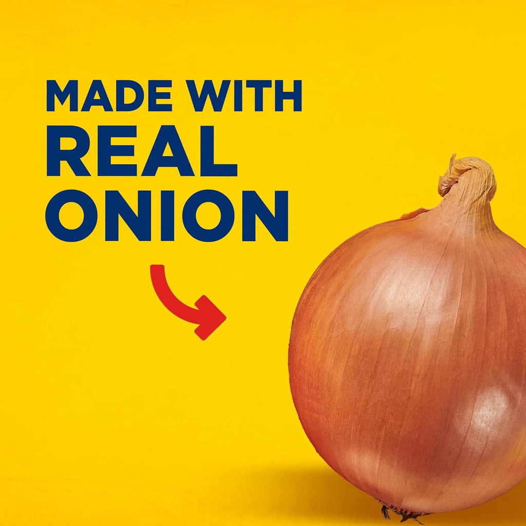 French's crispy fried onions marketing graphic: Made with real onion text