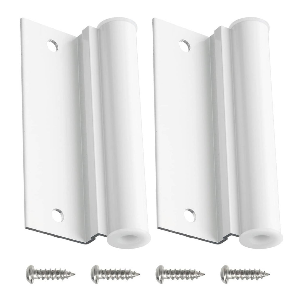 White screen door hinge leaf set with two metal leaf plates and mounting screws