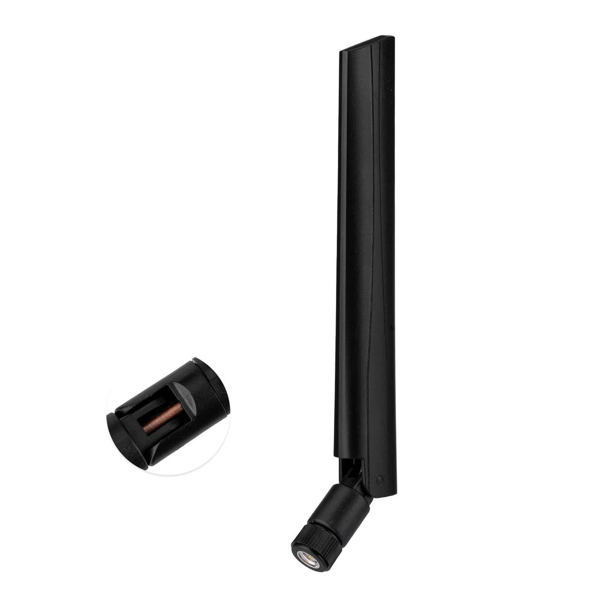 Black omnidirectional antenna with SMA male base and removable end cap