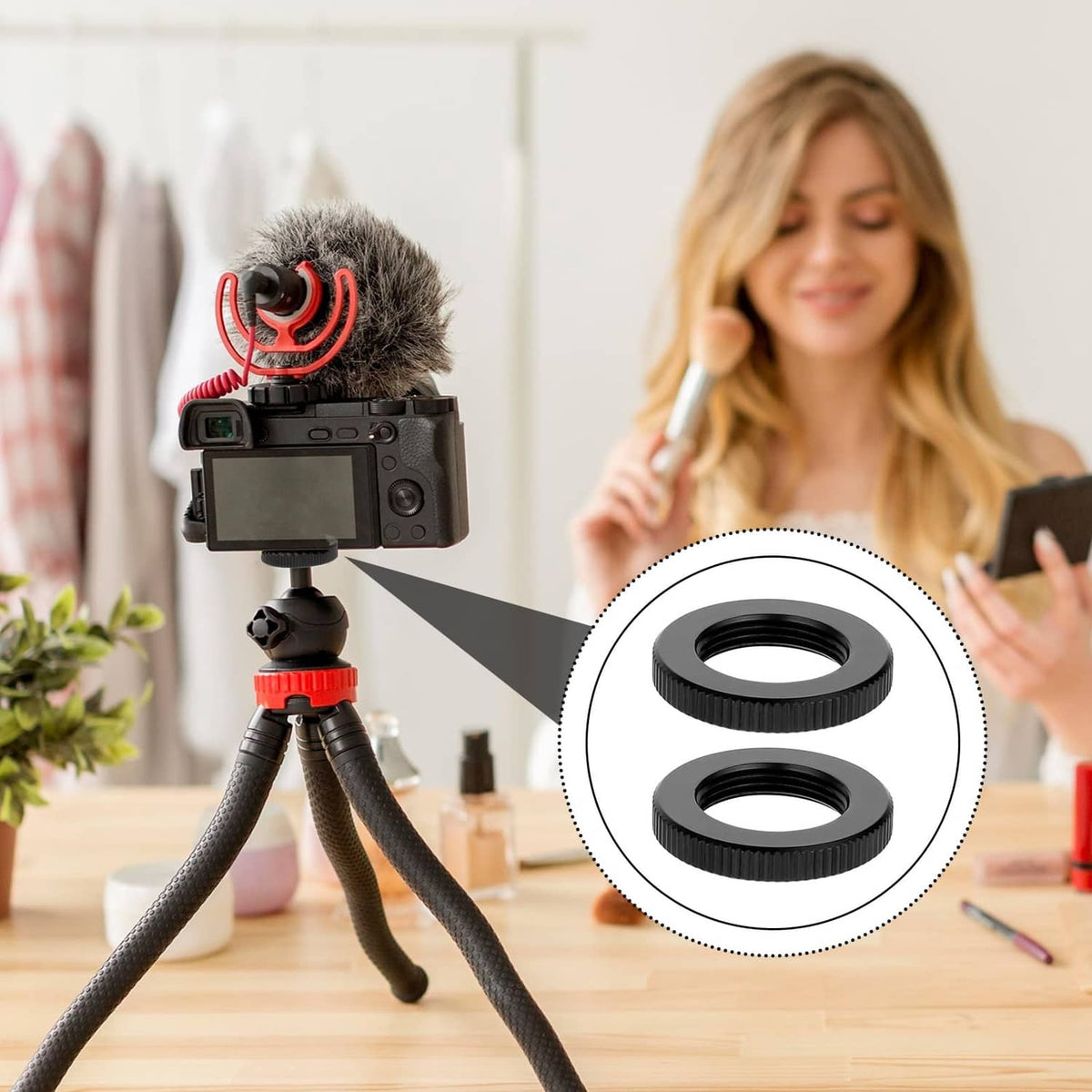 Black knurled lock nuts shown with camera setup, 5/8-27 threaded holes (2 pcs)
