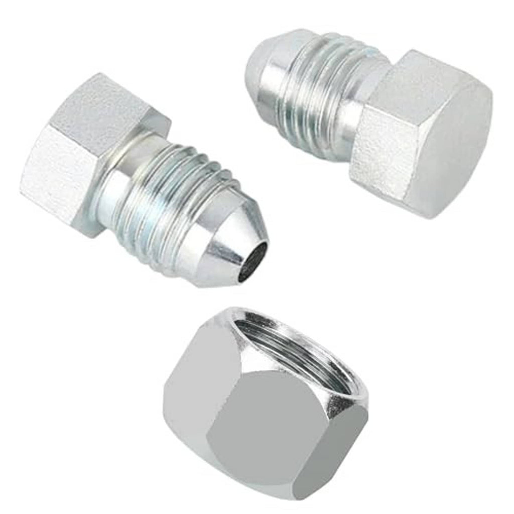 Set of hydraulic hose caps and plugs, silver hex fittings with external threads
