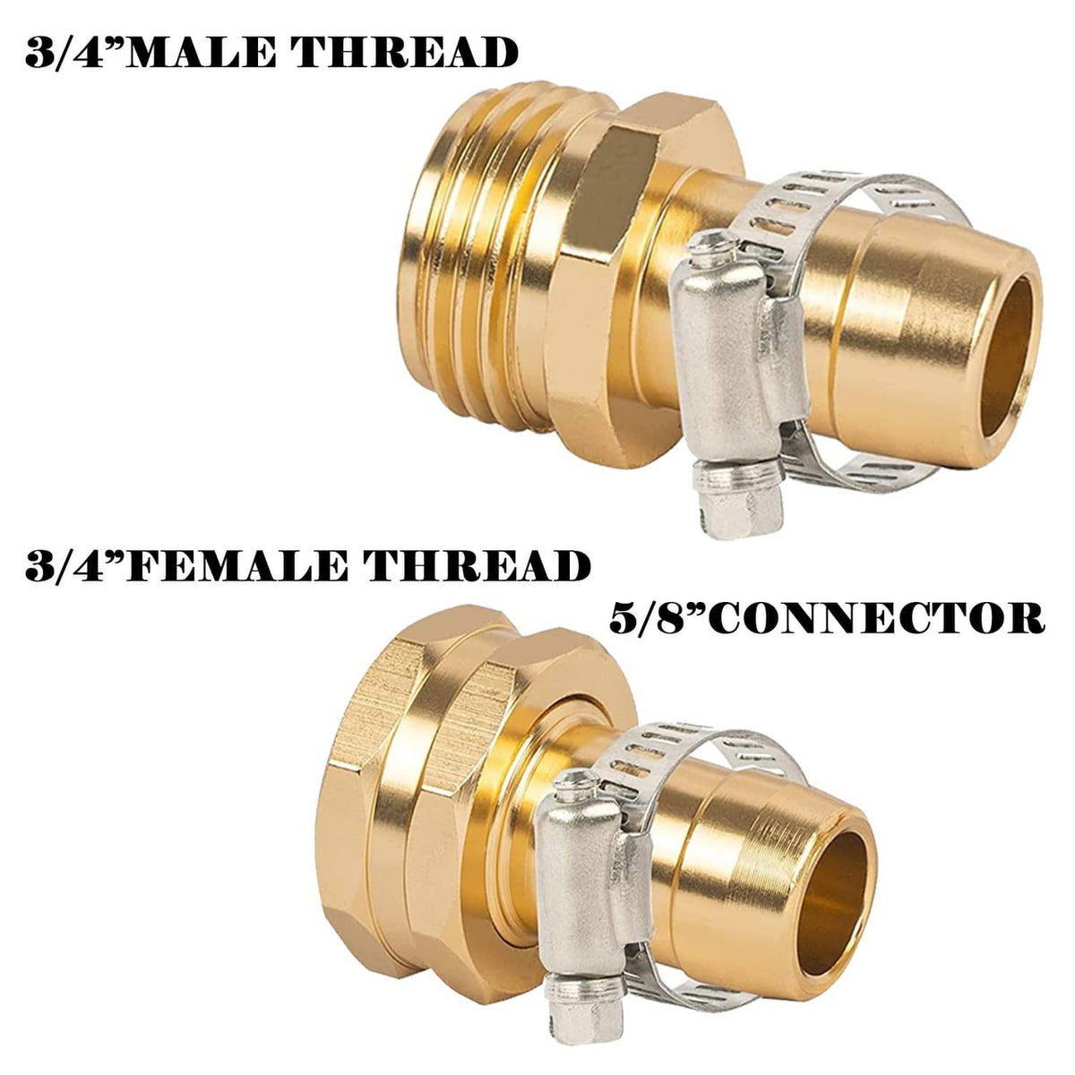 Gold 3/4-in male and female garden hose connector with 5/8-in fitting and clamp