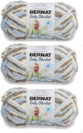 Bernat Baby Blanket yarn skeins, super bulky chenille, gray and blue stripes