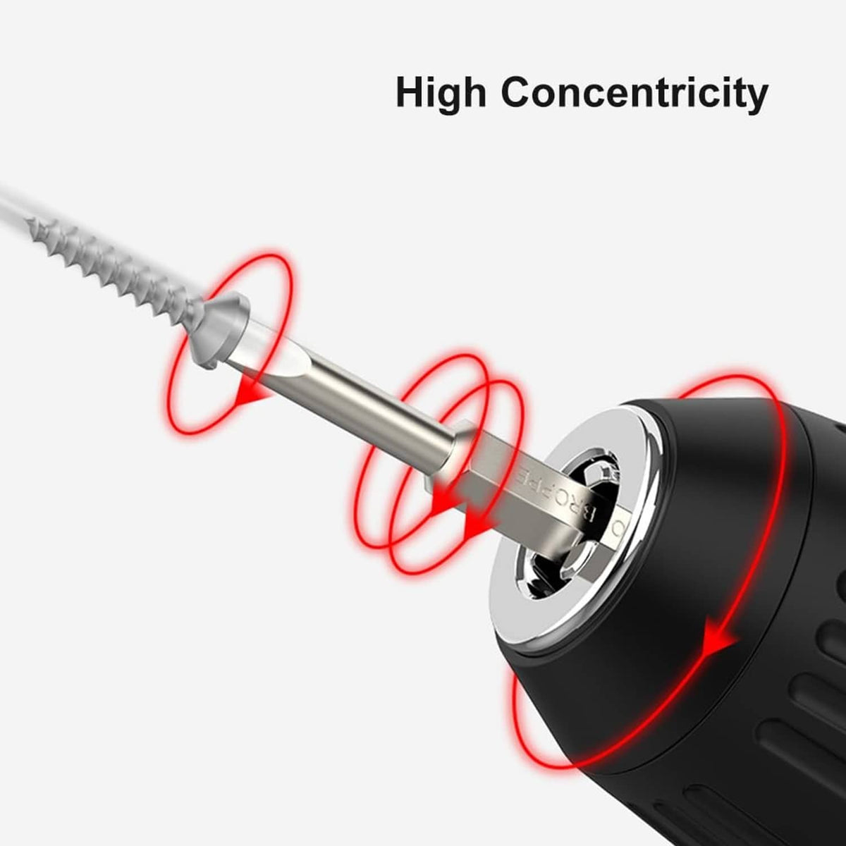 Flat-head slotted screwdriver bit engaging a screw head for centered driving