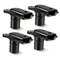 Set of four black camshaft position sensors with plug connectors and mounting tabs
