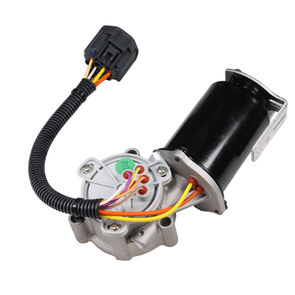 Transfer case shift motor with exposed wiring and two electrical plugs