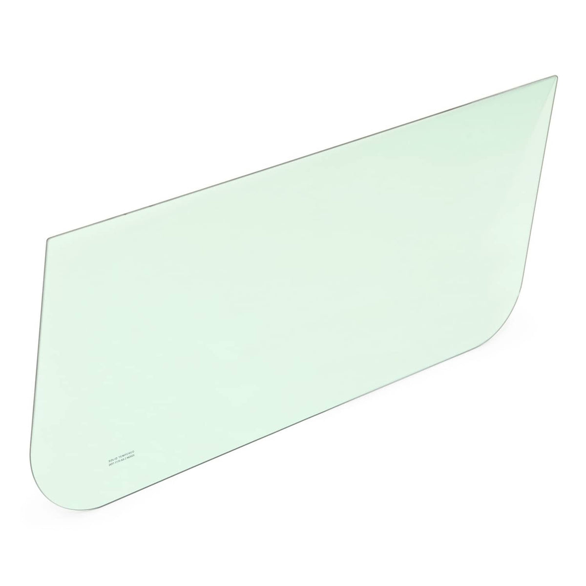 Tinted side glass window panel, angled view, rounded bottom and side edges