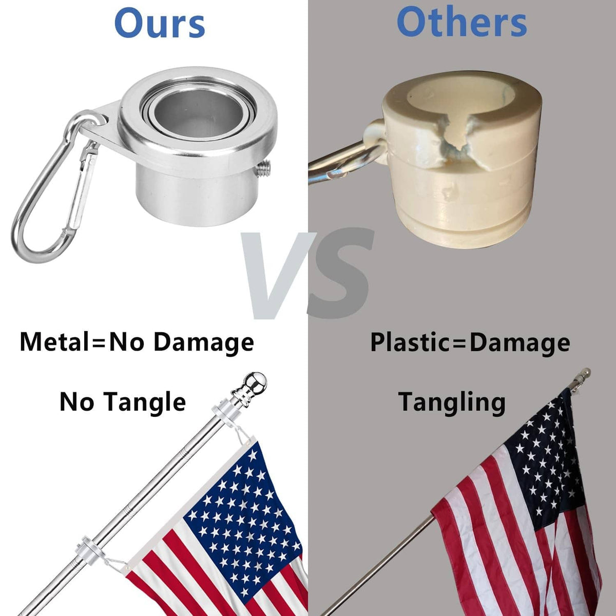 Silver flag pole center housing with swivel ring and attachment clips