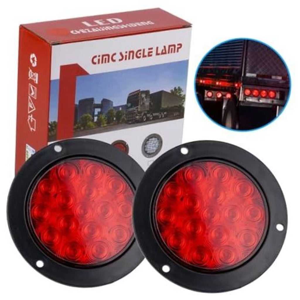 Pair of 4-inch round red LED trailer tail lights with black housings