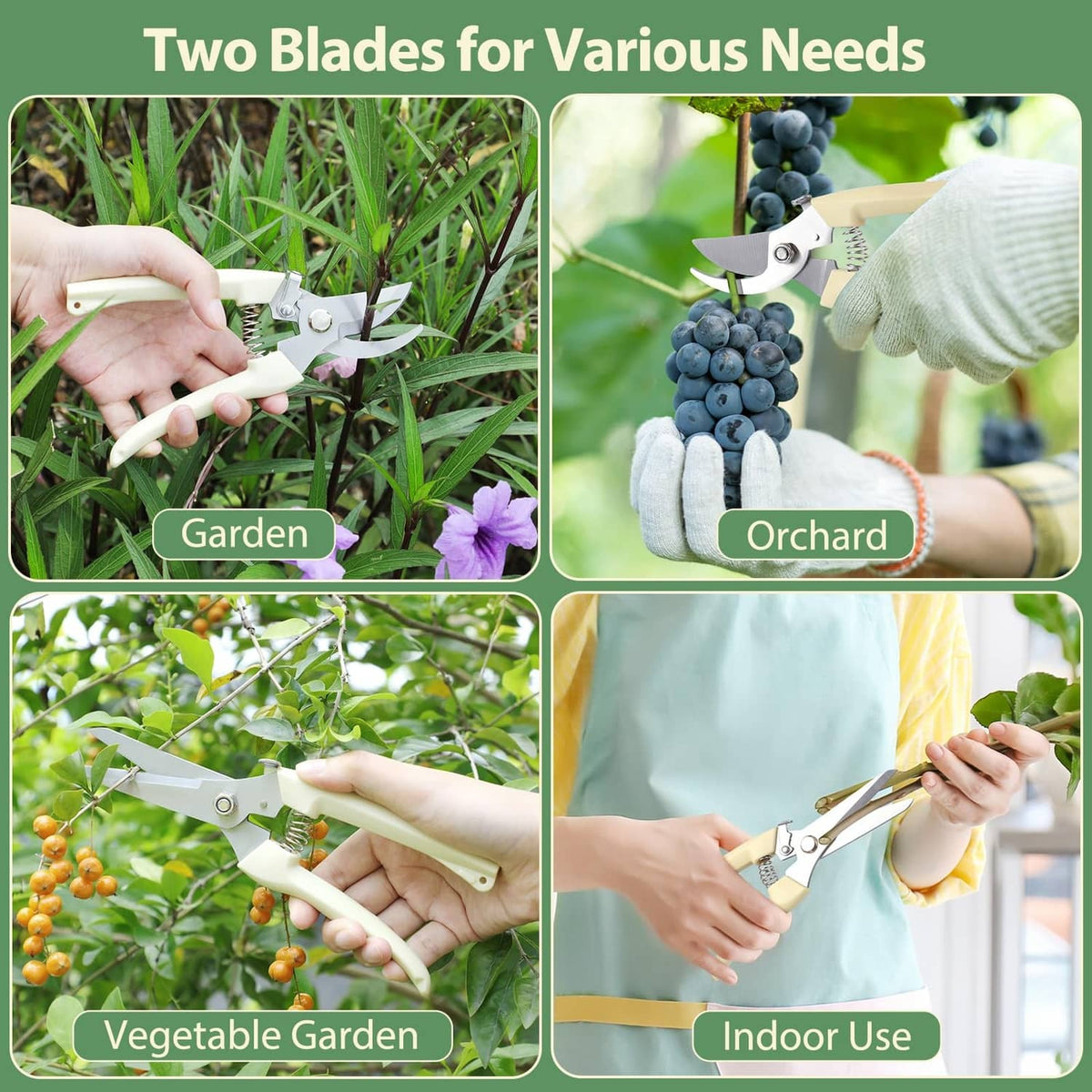 Pruning shears set with cream handles for trimming plants