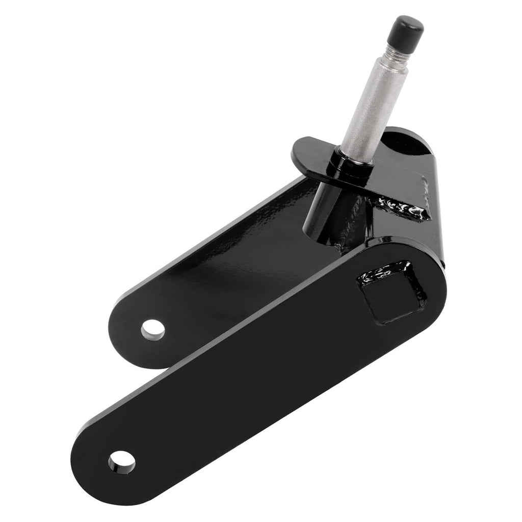 Black mower fork mount bracket pair with gloss finish and silver axle