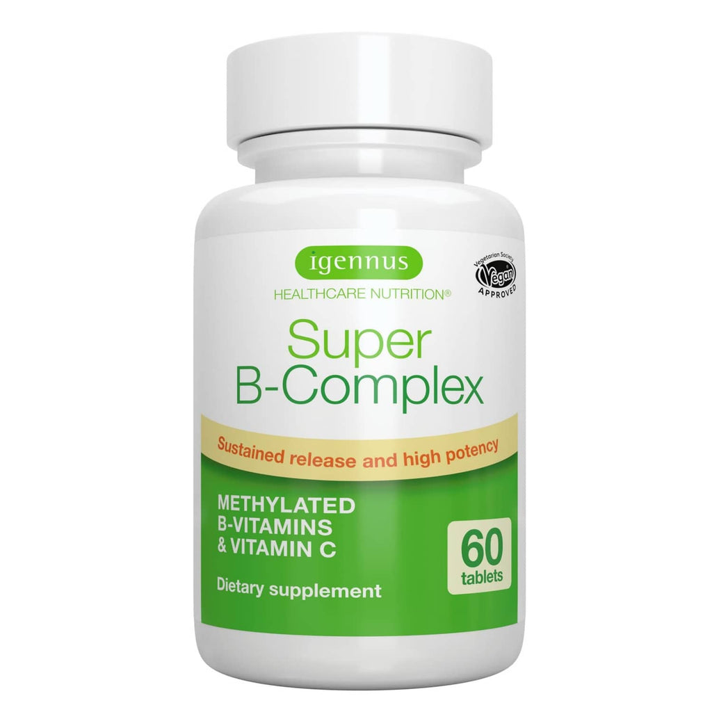 Igennus Super B-Complex supplement bottle with green front label, 60 tablets