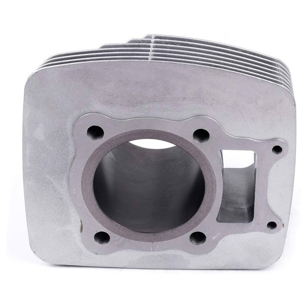 Cooling-finned cylinder block with large circular bore opening