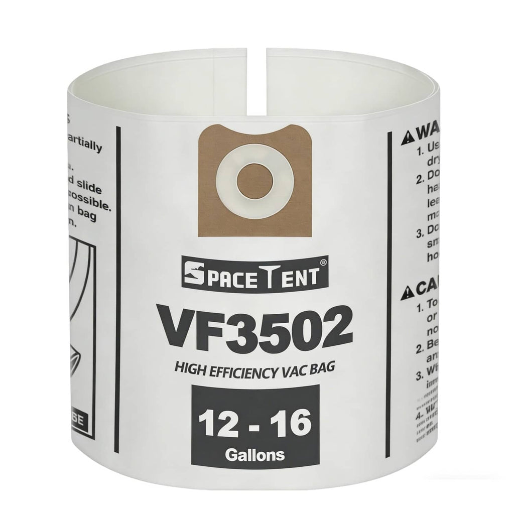 VF3502 replacement shop vac bags, white high-efficiency paper, 12–16 gal, 5-pack