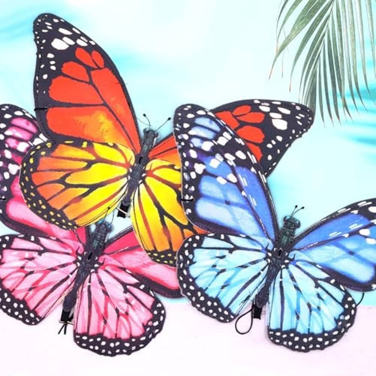 Colorful butterfly wind spinner set with curled rainbow spring tails