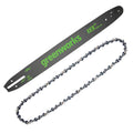 18-inch chainsaw bar and chain combo, black bar with Greenworks text and linked chain