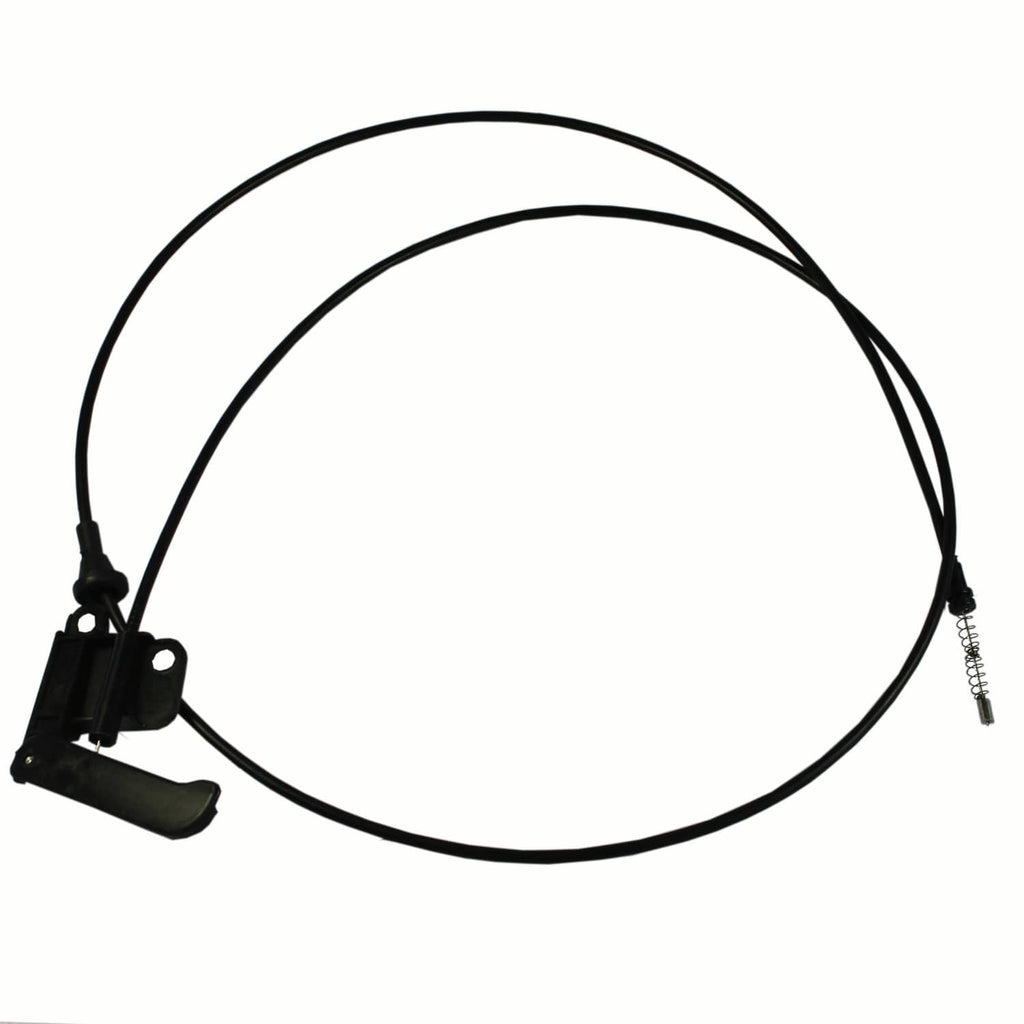 Hood release cable with black latch mechanism and looped cable run