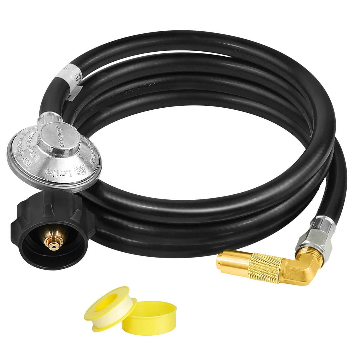 Propane adapter hose with regulator, black hose with metal regulator and brass connector