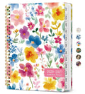 Floral academic planner cover with gold spiral binding and 2026–2027 dates