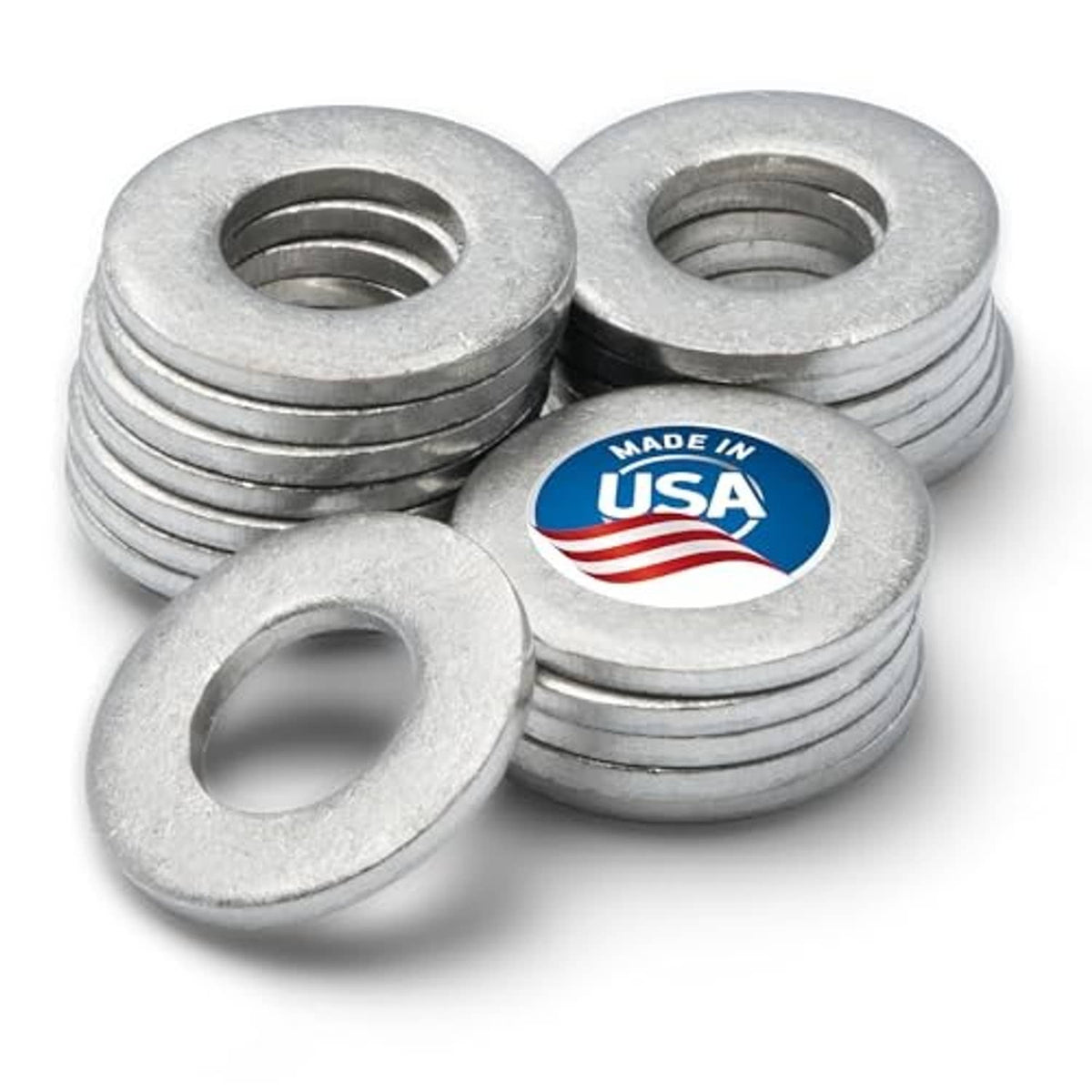 Oil drain plug crush washer gasket rings, stacked round metal discs with center holes