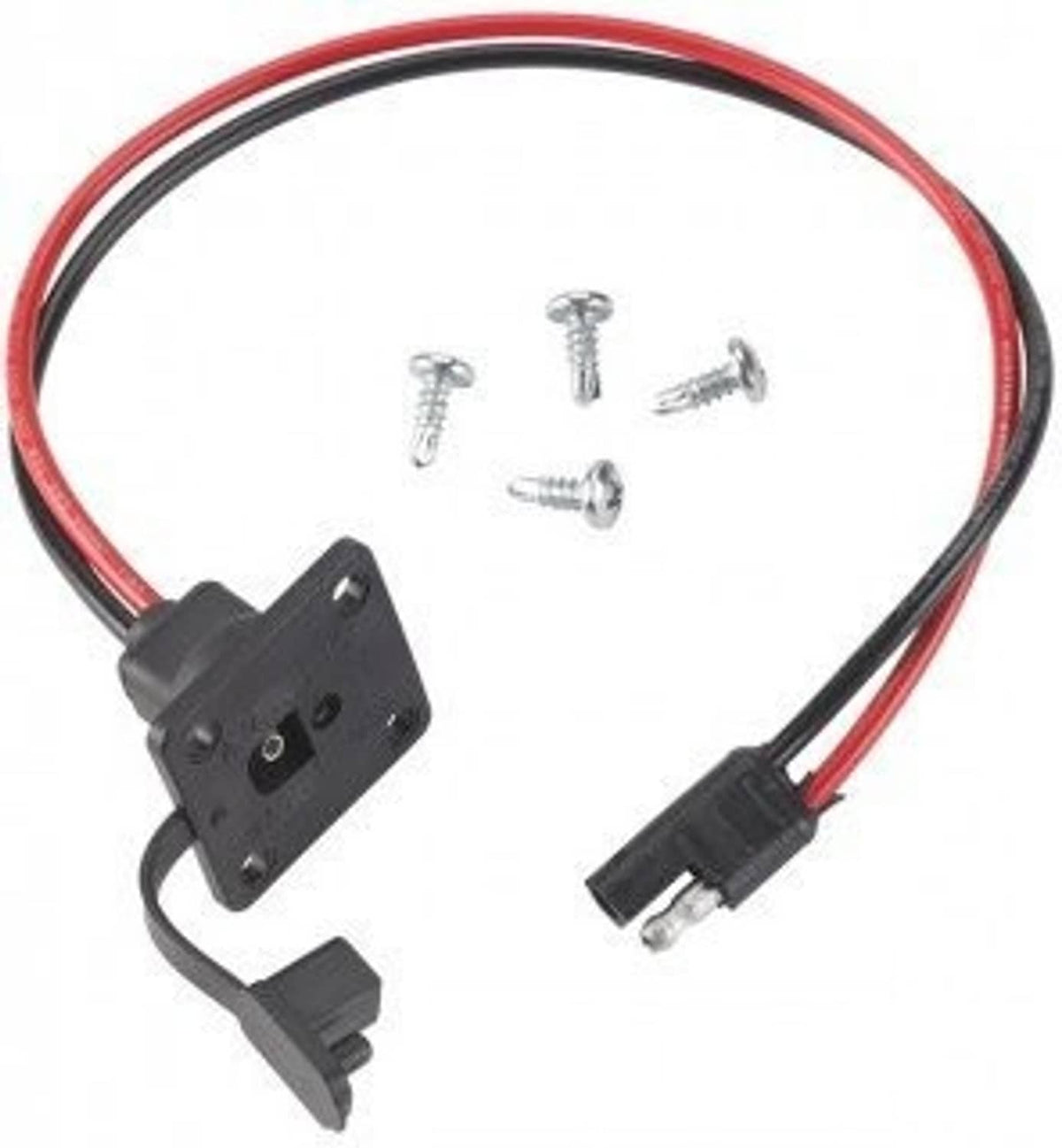 Universal flush-mount EZ connector kit with black socket, red/black wires, screws
