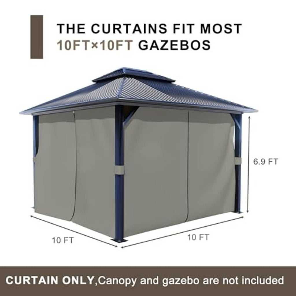 Olive-green gazebo privacy curtains for 10 ft x 10 ft gazebo, side wall coverage