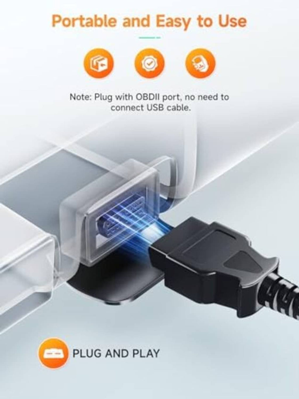 ANCEL AD410 OBD2 scanner plug-and-play connector with OBD-II cable